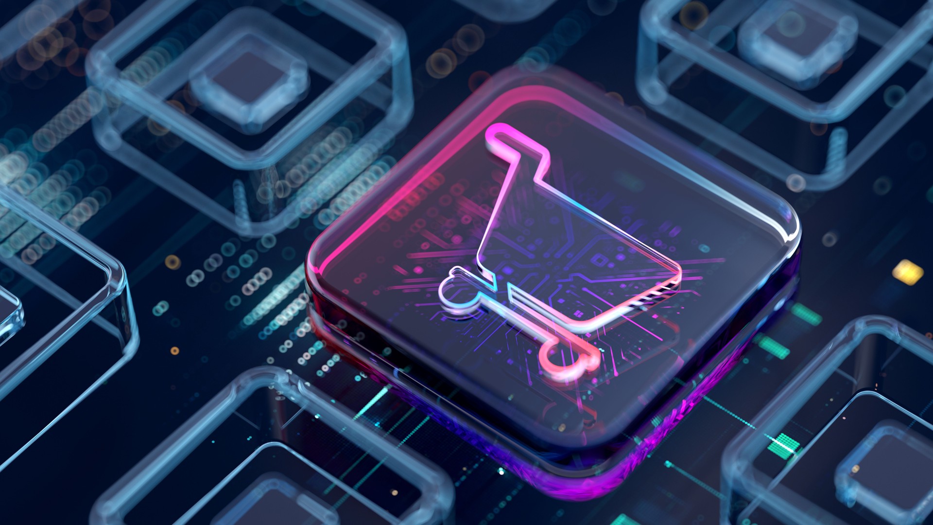 Digital shopping cart icon. Web technology. E-commerce and online internet  shopping.